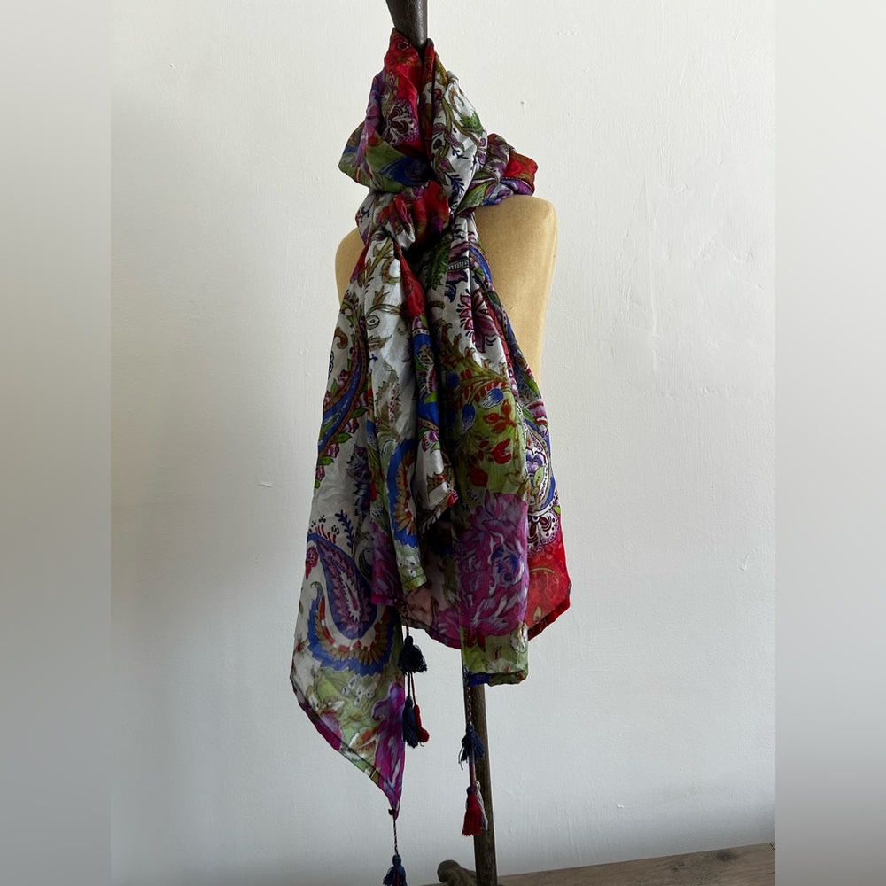 Vismaya Silk Multicolor Floral Scarf Vintage Anthropologie - Picture 2 of 9